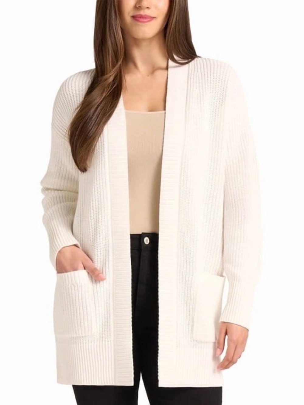 NWT Max & Mia Women's Long Sleeve Cotton Cardigan Sweater Ivory Pockets Size XL